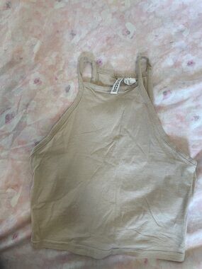 H&M Beige Cropped High Neck Tank